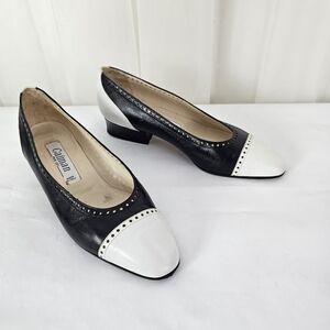 Caiman Leather Wingtip Perforated Pumps Black and White Shoes 36